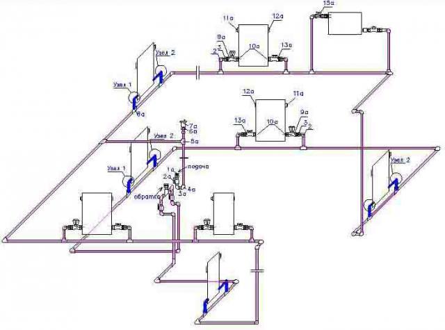 Схема отопления двухэтажного дома