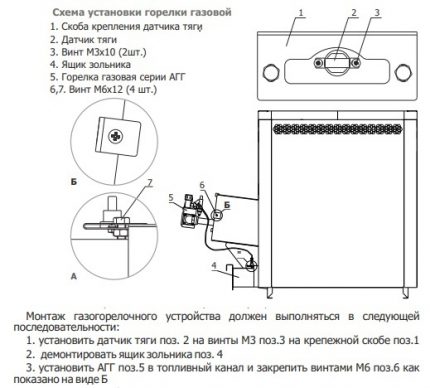 Схема установки газовой горелки в агрегат 